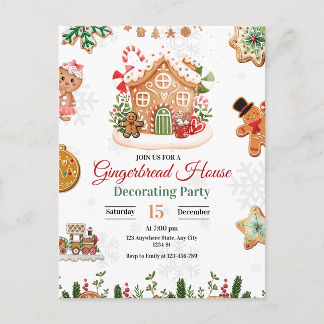 Gingerbread House Decorating Party Christmas  Postcard (Front)