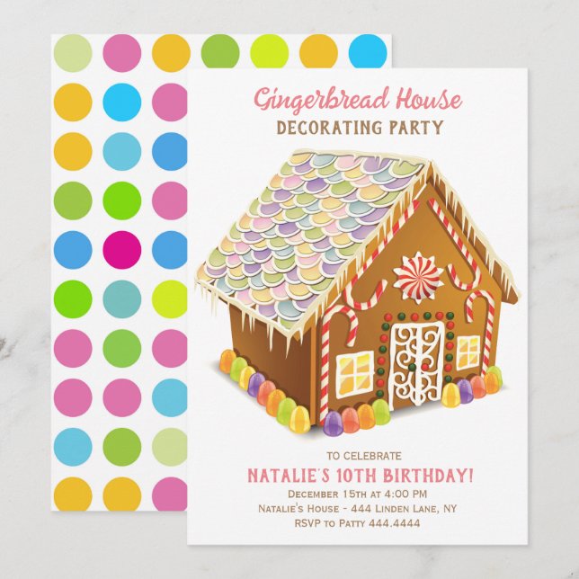 GINGERBREAD HOUSE DECORATING PARTY INVITATION (Front/Back)