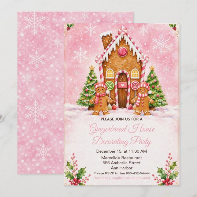 Gingerbread House Decorating Party Invitation (Front/Back)
