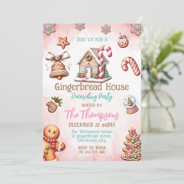 Gingerbread House Decorating Party Invitation (Standing Front)