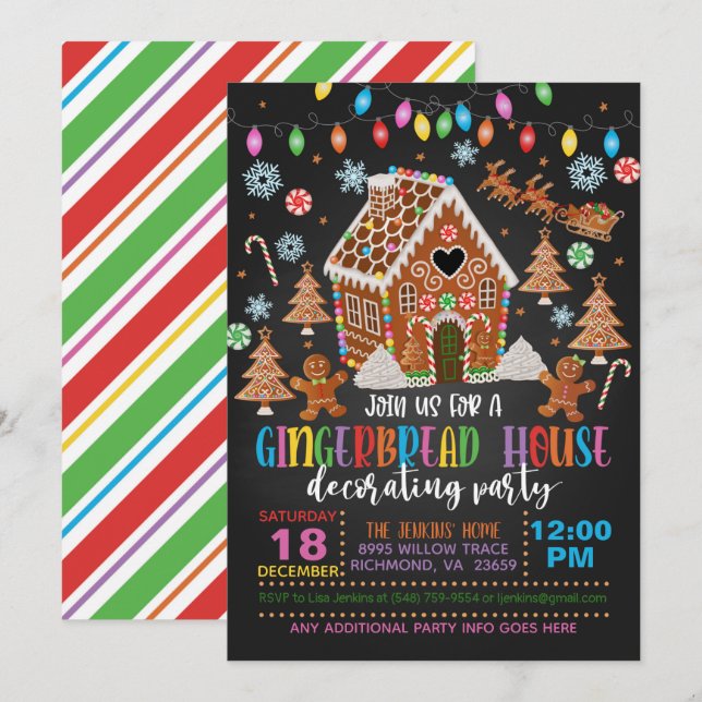Gingerbread House Decorating Party Invitation - Bl (Front/Back)