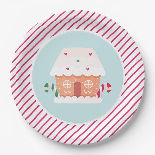 Gingerbread house decorating party paper plate (Front)