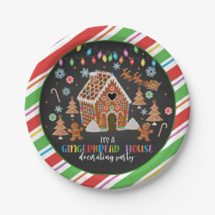 Gingerbread House Decorating Party Plate - Blk