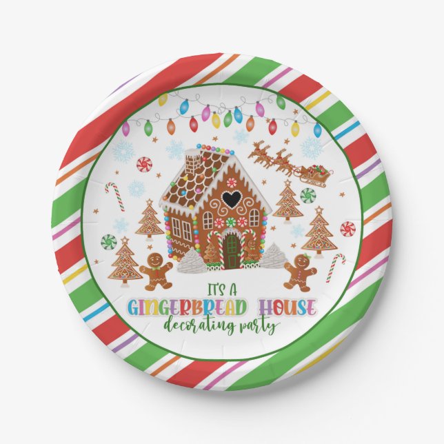 Gingerbread House Decorating Party Plate - WH (Front)