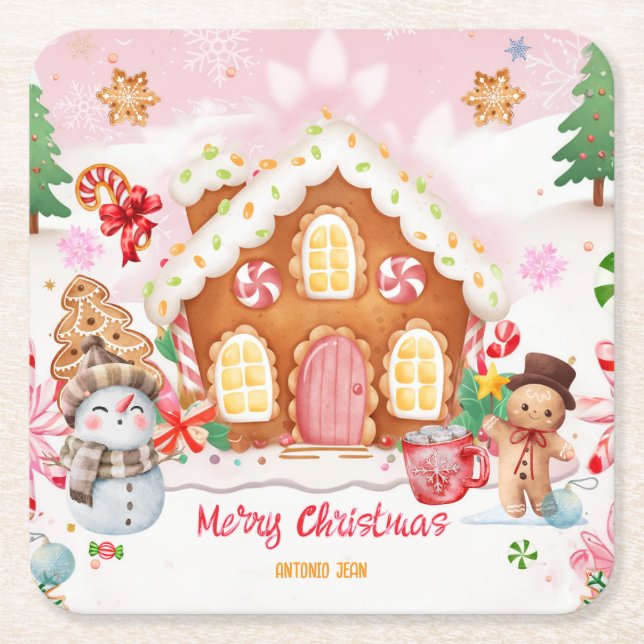 Gingerbread House Decorating Party Square Paper Coaster (Front)