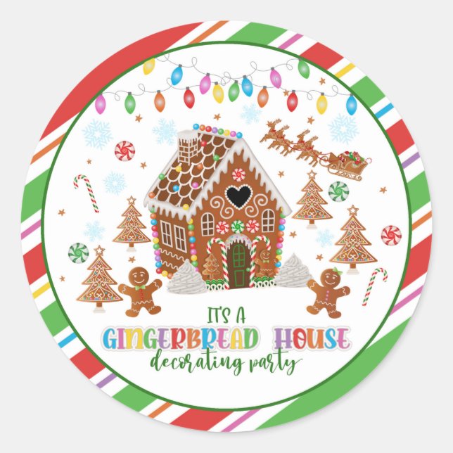 Gingerbread House Decorating Party Sticker- WH Classic Round Sticker (Front)