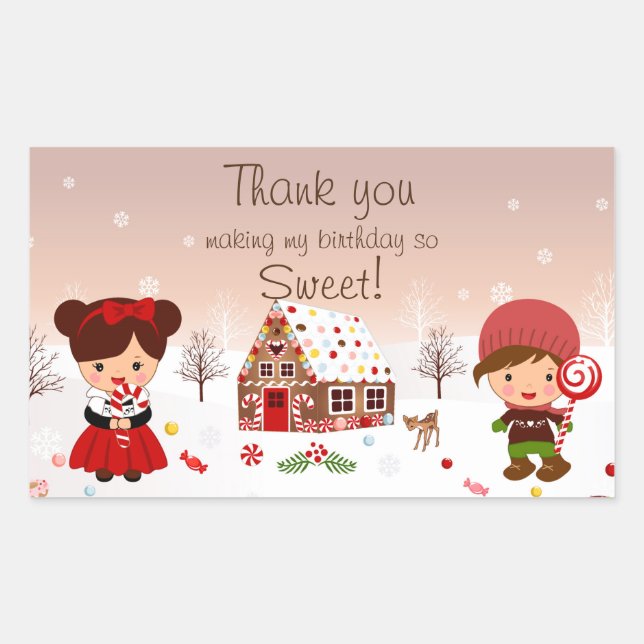 Gingerbread House Decorating Party Thank you Rectangular Sticker (Front)