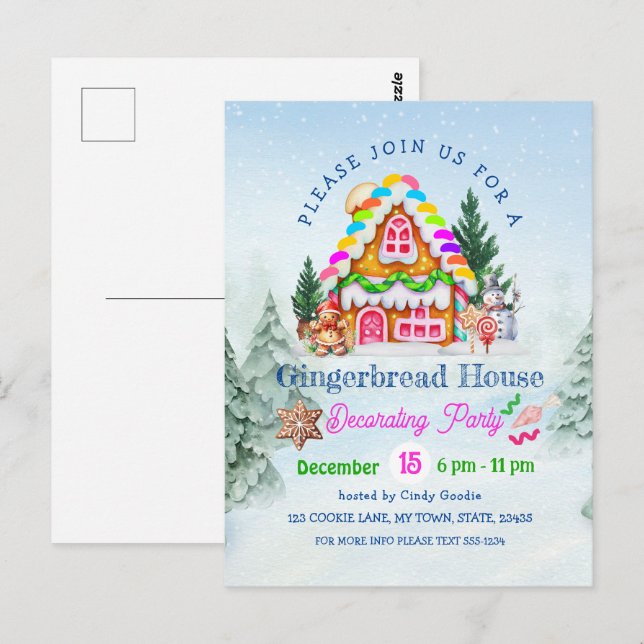 Gingerbread House Decorating Party Winter Holiday Postcard (Front/Back)