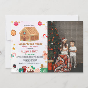 Gingerbread House Decorating  Twin 1St Birthday Invitation