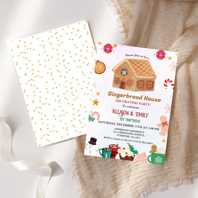 Gingerbread House Decorating  Twin 1St Birthday Invitation (Creator Uploaded)