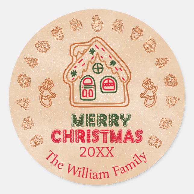 Gingerbread House|Family Name  Classic Round Sticker (Front)