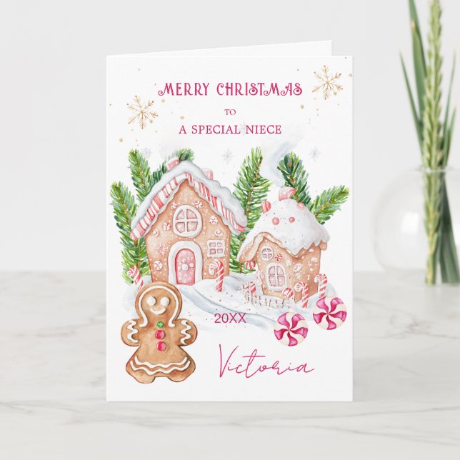 Gingerbread House Gingerbread Girl Niece Christmas Holiday Card (Front)
