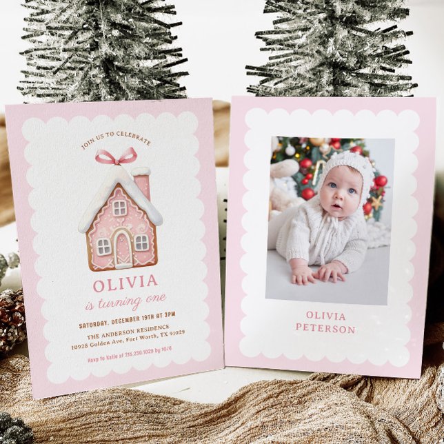 Gingerbread House Girl 1st Birthday Party Photo Invitation (Creator Uploaded)