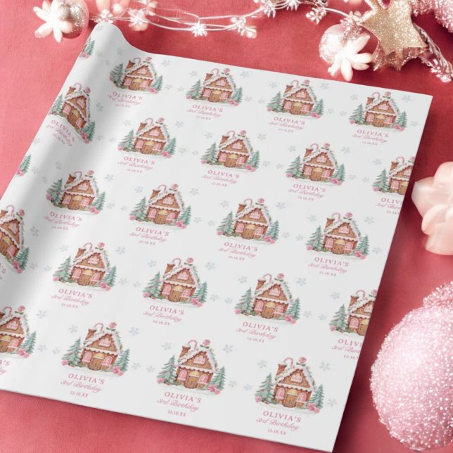 Gingerbread House Girl 1st Birthday Party  Wrapping Paper (Creator Uploaded)