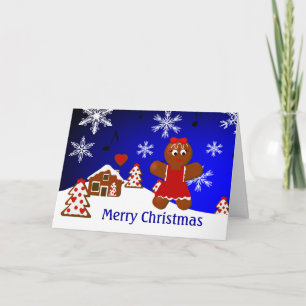 Gingerbread House & Girl Merry Christmas Card