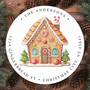 Gingerbread House Holiday Moving Return Address  Classic Round Sticker