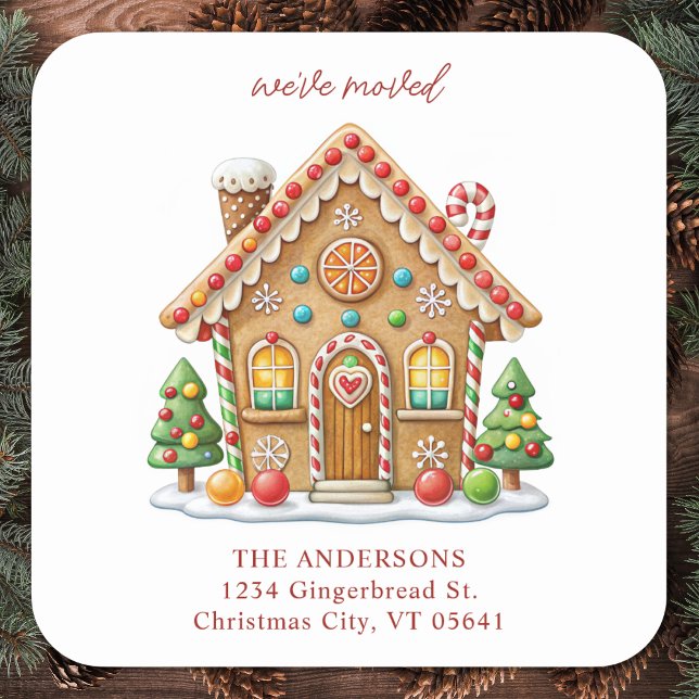 Gingerbread House Holiday Moving Return Address  Square Sticker (Creator Uploaded)