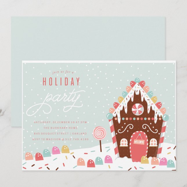 GINGERBREAD HOUSE HOLIDAY PARTY INVITATION (Front/Back)