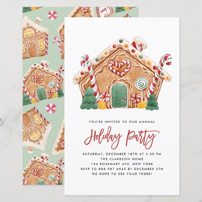 Gingerbread House Holiday Party Invitation (Front/Back)