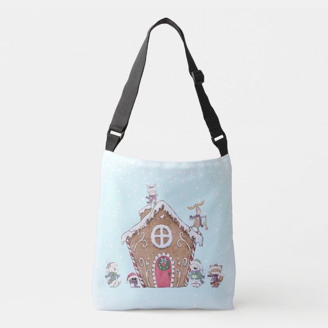 Gingerbread House Ice Skating Animal Personalised Crossbody Bag (Front)