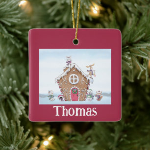 Gingerbread House Ice Skating Personalised Ceramic Ornament