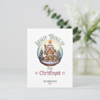 Gingerbread House in Snow Globe Christmas Holiday Card