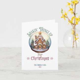Gingerbread House in Snow Globe Christmas Holiday Card