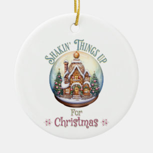 Gingerbread House in Snow Globe Christmas Holiday Ceramic Tree Decoration