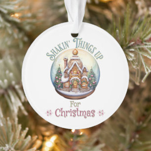 Gingerbread House in Snow Globe Christmas Holiday Ornament