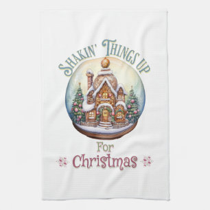 Gingerbread House in Snow Globe Christmas Holiday Tea Towel