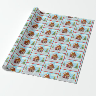 Gingerbread house in snow wrapping paper