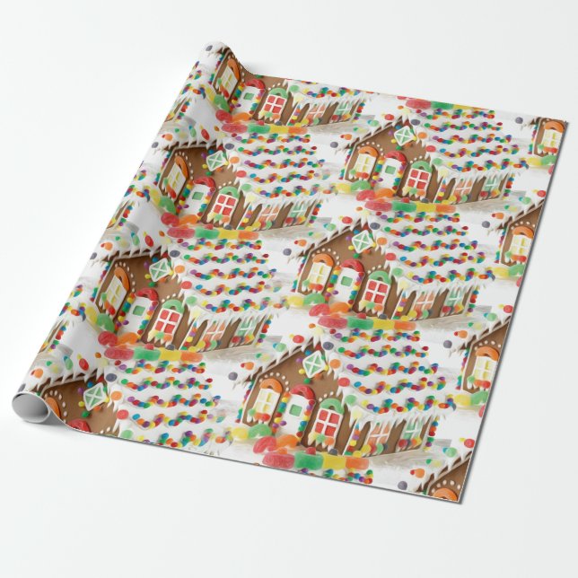 Gingerbread house kids Christmas Wrapping Paper (Unrolled)