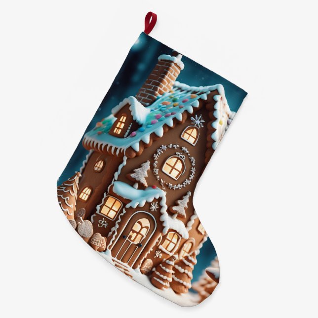 Gingerbread House  Large Christmas Stocking (Front (Hanging))