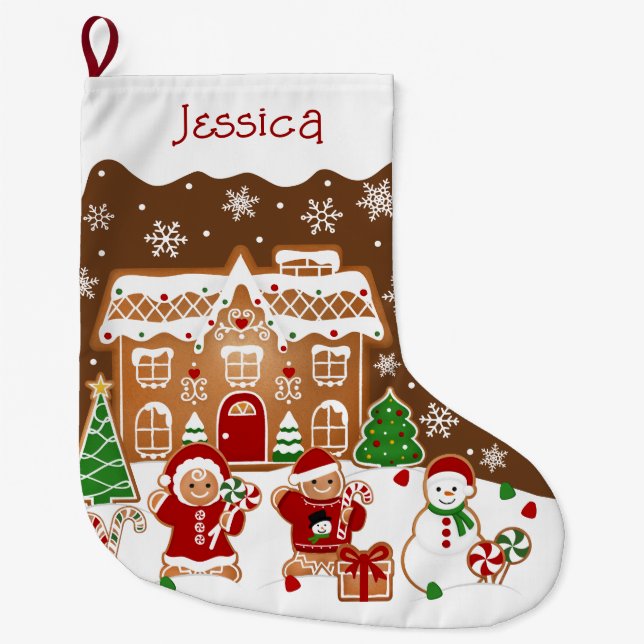 Gingerbread House  Large Christmas Stocking (Front)