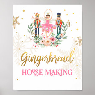Gingerbread House Making Nutcracker Ballerina Girl Poster