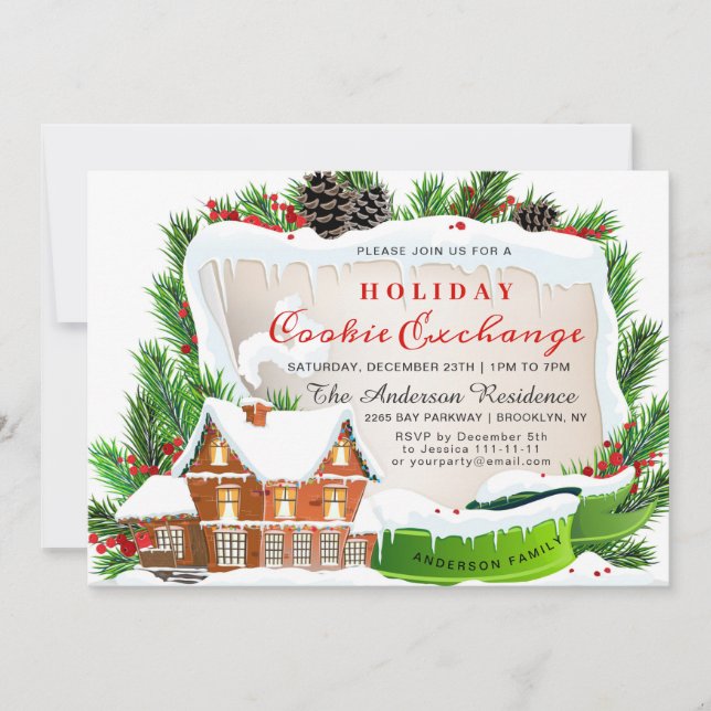Gingerbread House, Man Holiday Cookie Exchange Invitation (Front)