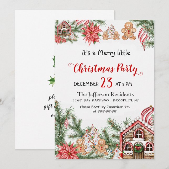 Gingerbread House Man Merry Little Christmas Party Invitation (Front/Back)