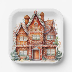 Gingerbread House Mansion Paper Plate