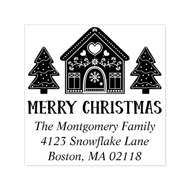 Gingerbread House Merry Christmas Name & Address Self-inking Stamp (Design)