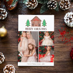 Gingerbread House Merry Christmas Photo Collage Holiday Card<br><div class="desc">Christmas photo card with a gingerbread house with two gingerbread trees decorated with white,  red,  and green frosting. Add three photos of your family!</div>