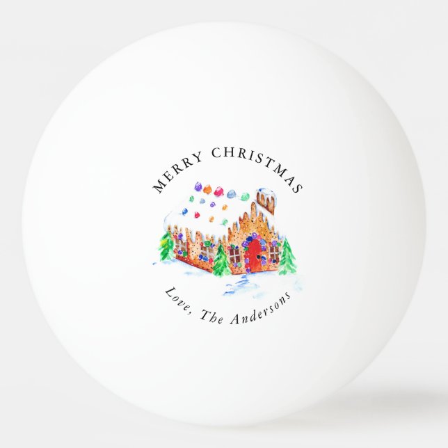Gingerbread House Merry Christmas Watercolor Cute Ping Pong Ball (Front)