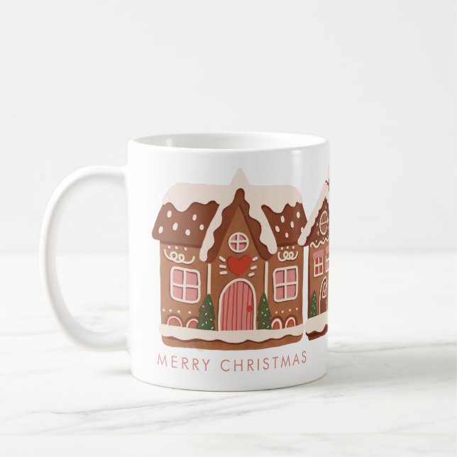 Gingerbread House Modern Merry Christmas Coffee Mug (Left)