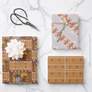 Gingerbread House Mouse & Cookie Watercolor Art Wrapping Paper Sheet