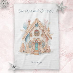 Gingerbread House Name Eat Drink Be Merry Holiday Tea Towel