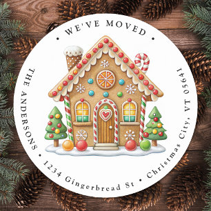 Gingerbread House New Address Home Holiday Moving Classic Round Sticker