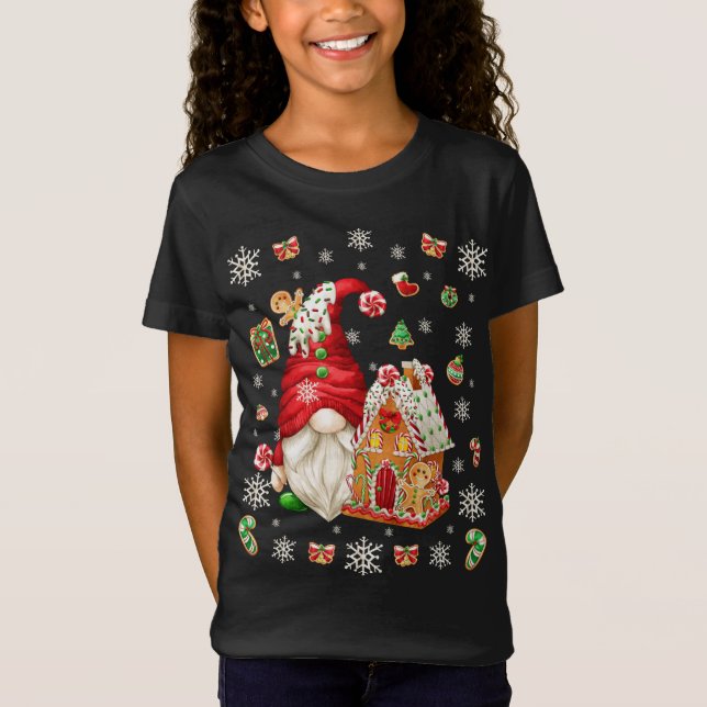 Gingerbread House On Snowflake Pattern Cute Christ T-Shirt (Front)