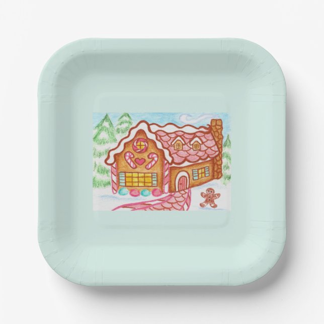 Gingerbread House Paper Plates  (Front)