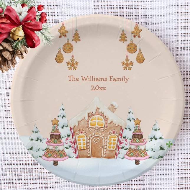 Gingerbread House Party Brown Paper Plate (Creator Uploaded)