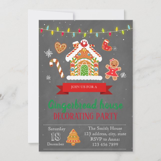 Gingerbread house party invitation (Front)