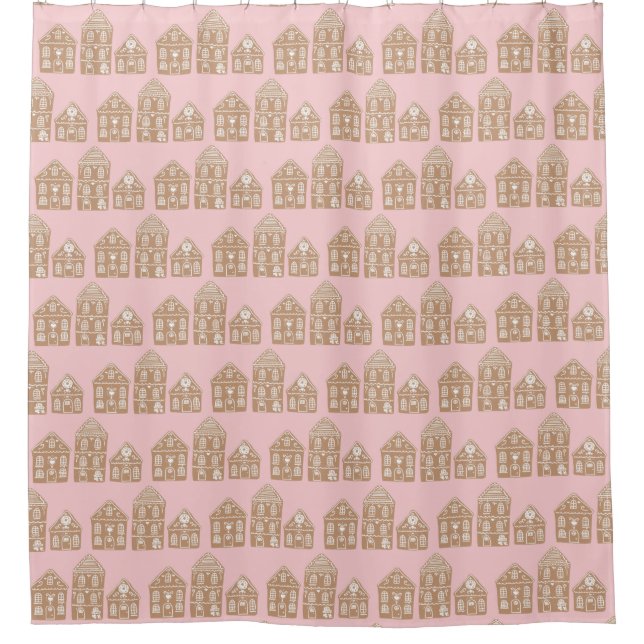 Gingerbread House Pattern Village Shower Curtain (Front)